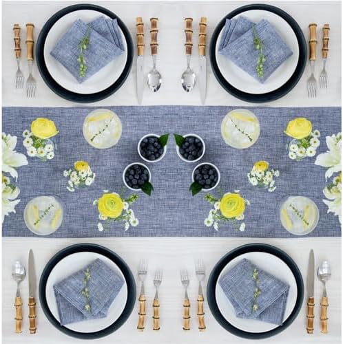 Solino Home 100% Pure Linen Table Runner Chambray Indigo, Athena 14 x 36 in