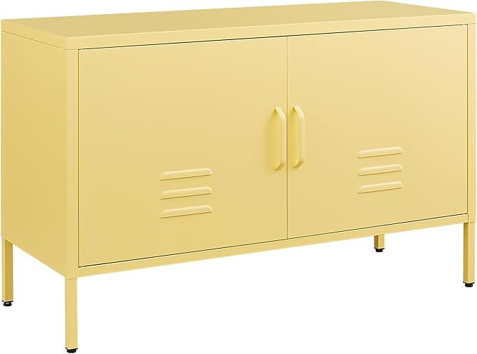 Storage Cabinet,Metal Cabinet with Doors,Morden TV Stands for Bedroom,Accent Cabinets for Bedroom,Entryway,Yellow