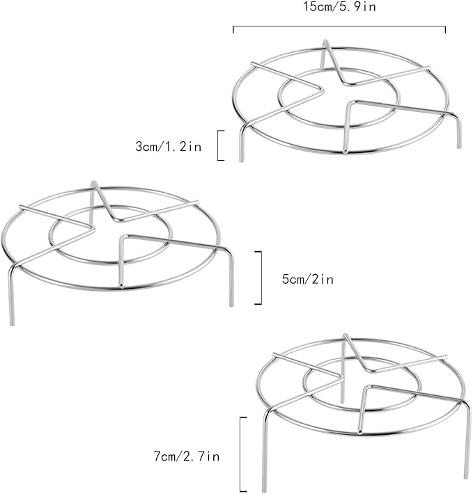 Stainless Steel Steam Rack Set of 3, 5.9" Tall Heavy Duty Pressure Cooker Trivet Rack Stand - Height 1.2", 2", 2.7"