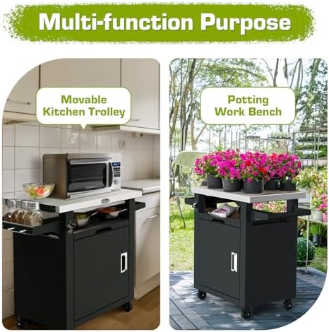 NUUK Grill Table with Storage Cabinet, Outdoor Grill Cart Pizza Oven Table with Wheels, Stainless Steel Top Kitchen Island 20"x30" Rolling Prep Station Outdoor Bar Cart for BBQ, Deck, Backyard