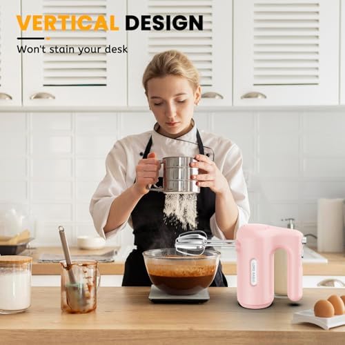 5-Speed Small Hand Mixer Electric, 300W Compact Portable, Pink