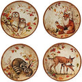 Pine Forest 10.5" Ceramic Dinner Plates, Set of 4 – Autumn Woodland Wildlife Plates with Deer, Fox, Owl & Raccoon – Great for Fall Entertaining, Thanksgiving, Rustic Table Décor
