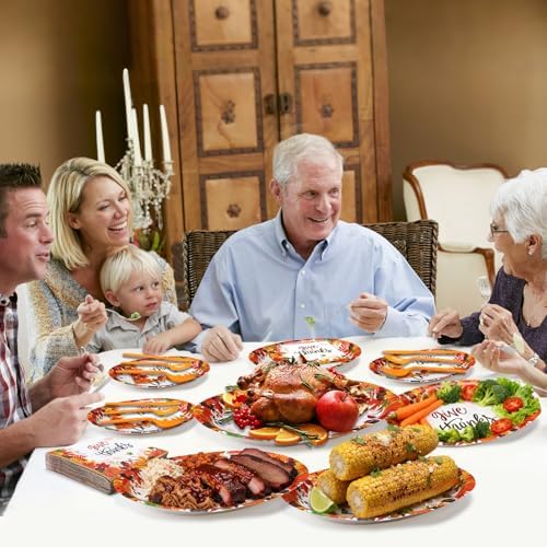 Pajean 175 Pcs Thanksgiving Oval Paper Plates Set with 12 inch Disposable Pumpkin Oval Plates Fall Harvest Paper Maple Leaf Dinnerware Set Heavy Duty for 25 Guests Thanksgiving Fall Party Supplies