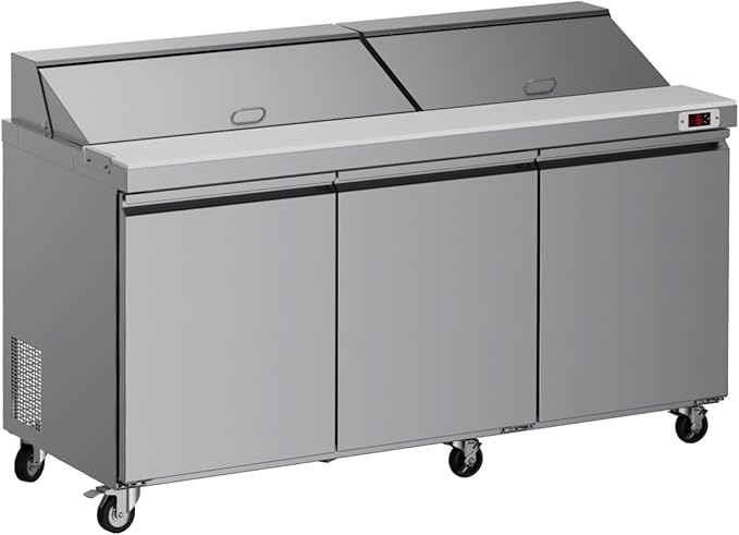 72’’ W Commercial Refrigerator Sandwich Salad Prep Table Refrigerators 3 Door with 18 Pans, Prep Station Fridge for Restaurant, Bars, Shops