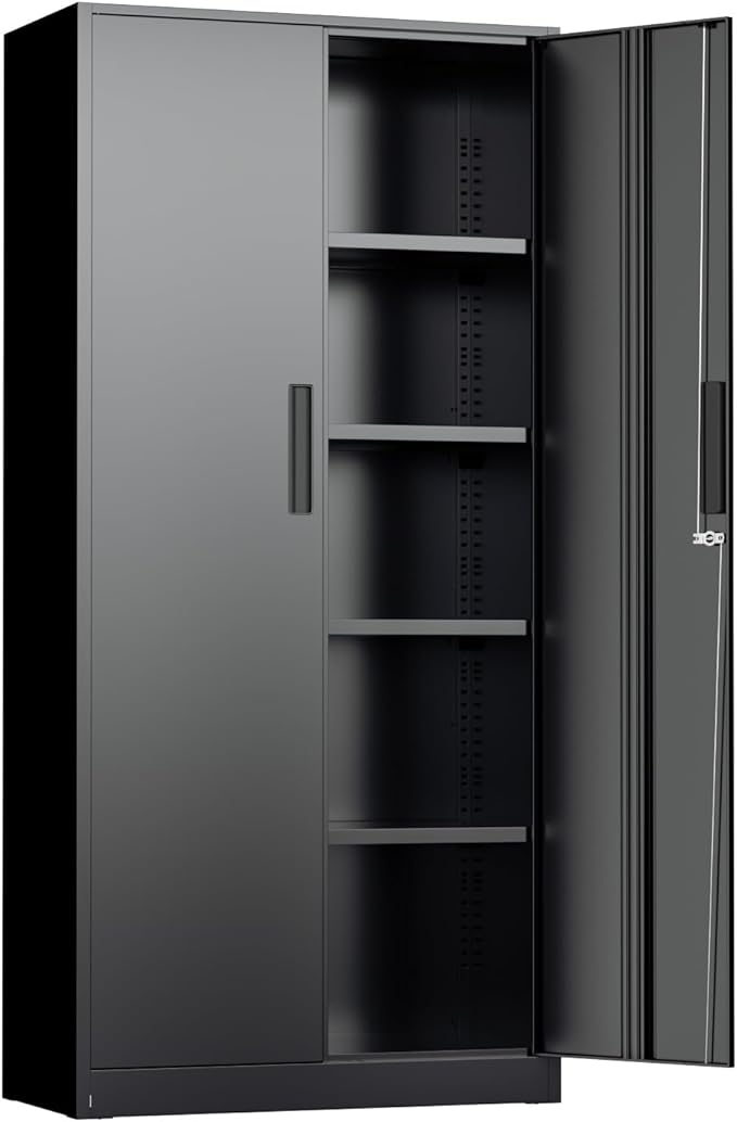 Oakmont Metal Storage Cabinet for Tool Organization, 72" Lockable Garage Storage Cabinets with 2 Doors and 4 Adjustable Shelves, Locking File Cabinet for Office, Home, School (72“ Standard-Black)