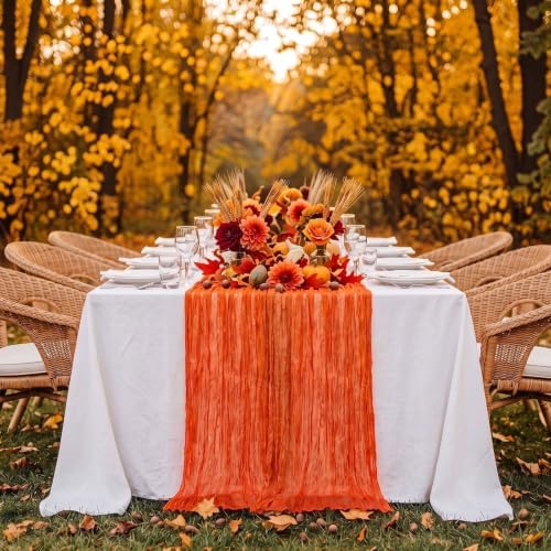 6 Pcs Fall Orange Party Decorations Cheesecloth Table Runner 118"
