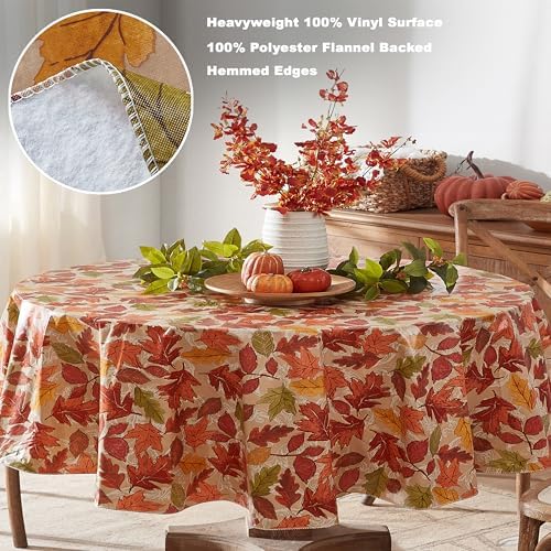 Newbridge Thanksgiving Falling Leaves 60x84 Inch Oval Vinyl Fall Tablecloth