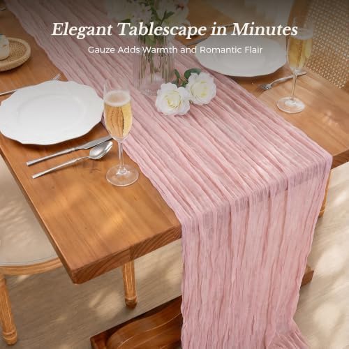 Goodluck 10 Pack 10Ft Dusty Pink Cheesecloth Table Runner 35x120 Inch Boho Gauze Table Runner Cheese Cloth Extra Long Romantic Table Runners for Wedding Bridal Shower Birthday Party Table Decor