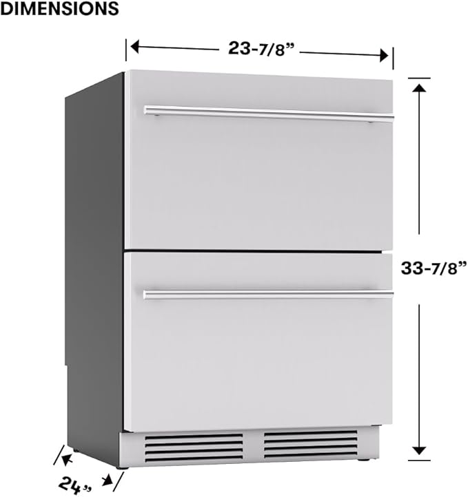 Zephyr Presrv 24 Inch Single Zone Refrigerator Drawers Wine & Beverage Fridge, Stainless Steel Wine Cooler Home Bar Under Counter Freestanding Built In, Energy Star Certified, 5.4 Cu. Ft