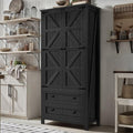 YITAHOME 64.5" Farmhouse Pantry Cabinet with 2 Drawers & Shelves, Oak Black
