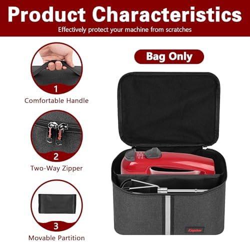 Hand Mixer Carrying Bag for KitchenAid Mixers - Compatible with 5/6/7/9 Ultra Power Speed Models, Travel Storage Box with Handle for Mixer Accessories (Case Only)-Dark Gray