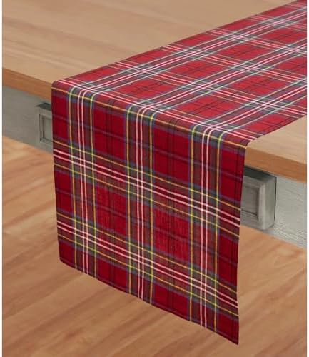 Solino Home 100% Linen Table Runner Red, Classic Tartan Plaid 14 x 60 in