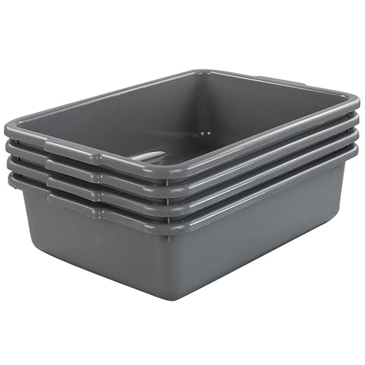 13 L Grey Plastic Tote Box Set of 4, Commercial Bus Box Large Plastic Dish Bin