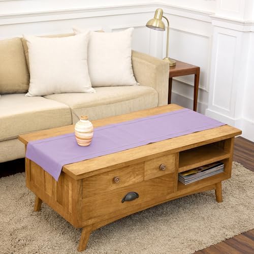 Solino Home Cotton Linen Table Runner Lavender Hemstitch, 14 x 48 in
