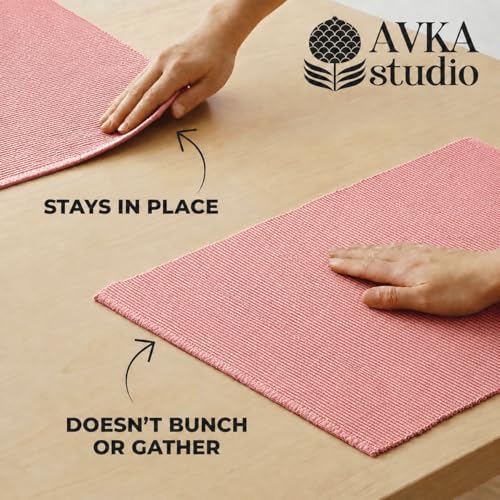 100% Cotton Ribbed Placemats - Set of 4-13 x 19 Inches - Peach - Everyday Cloth Table Mats - Thick Construction, Washable & Reusable Cloth Place Mats - by AVKA Studio
