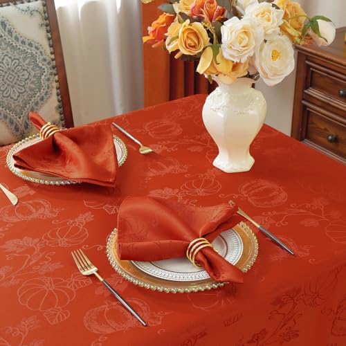 SASTYBALE Fall Tablecloth Rectangle Jacquard, 52" x 70", Red Rust