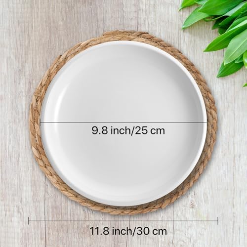 Round Woven Placemats Set of 4, with 72 Inches Long Farmhouse Macrame Table Runner Burlap Cotton Linen Table Runners Chargers for Dinner Plates, Beige & Brown