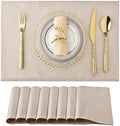 SLKQG Faux Linen Placemats Set of 8, Heat Resistant Washable Double Layer Cloth Place Mats for Dining Table, Wrinkle Resistant Linen Textured Farmhouse Kitchen Decor (8, Light Linen)