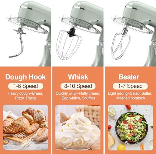 CEBORY 3-IN-1 Electric Stand Mixer, 6.5QT Bowl 660W 10-Speed Kitchen Mixer, Household Food Mixers include Dough Hook, Beater and Whisk, Bread Cake Mixer for Baking and Most Home Cooks, Morandi Green