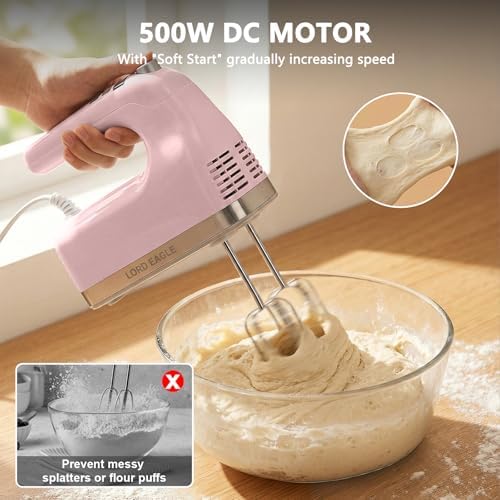 Lord Eagle 9-Speed Digital Hand Mixer Electric Handheld, 500W DC Motor