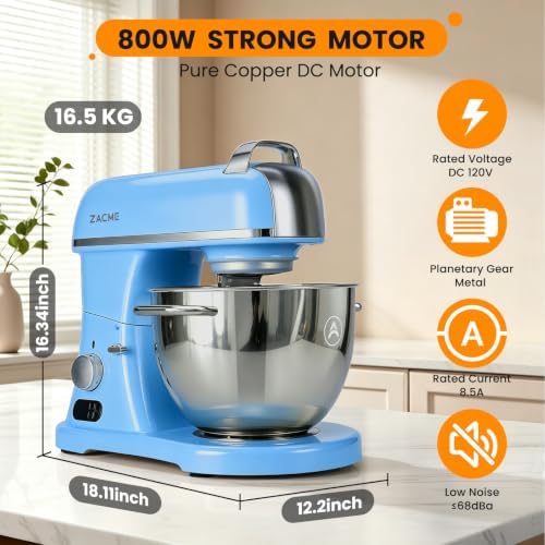 ZACME 8.4QT Commercial Stand Mixer 800W with Aluminum Die Casting Meets the Standard of NSF/ANSI 8-2023, Mixers Kitchen Electric Stand Mixer with Stainless Steel 8L Bowl, Dough Hook, Whisk and Beater