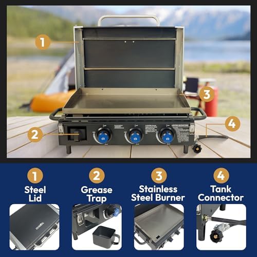 Razor Portable Tabletop Gas Grill Griddle with Rolling Prep Cart, Black