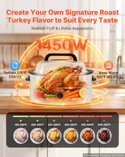 VEVOR Electric Roaster Oven, 26 Qt, Turkey Roasting Pan, White, Viewing Lid