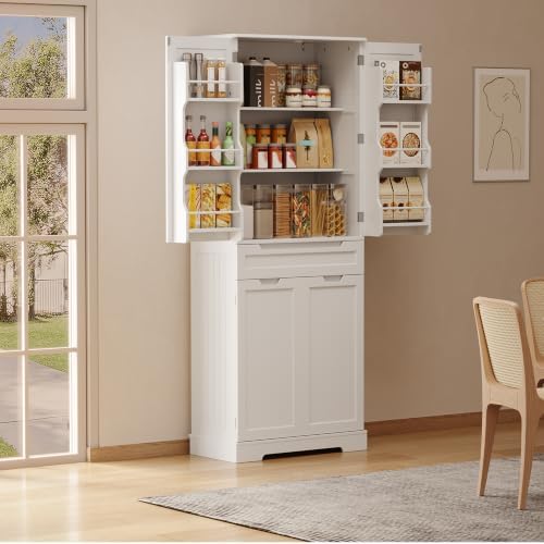 Gizoon Tall Kitchen Pantry Cabinet with Doors and Adjustable Shelves, White