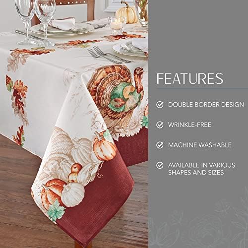 Holiday Turkey Bordered Fall Tablecloth, Multicolor - 52" W x 52" L Square