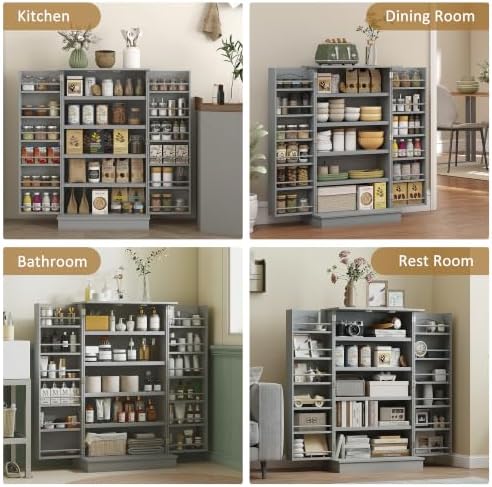 HOMCOM 41" Kitchen Pantry Storage Cabinet 12 Door Shelves Gray