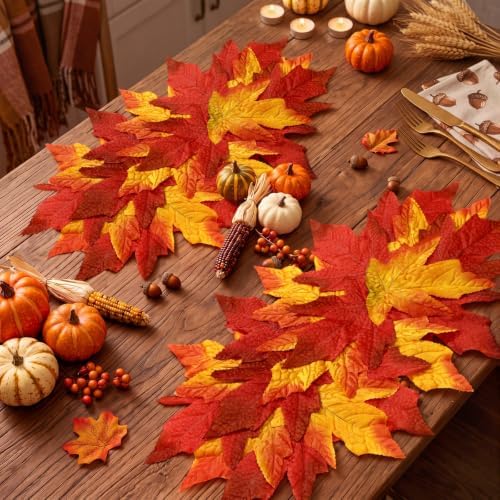 Layhit 12 Pcs Fall Thanksgiving Maple Leaf Placemats, 10.6 x 17.7 Inch