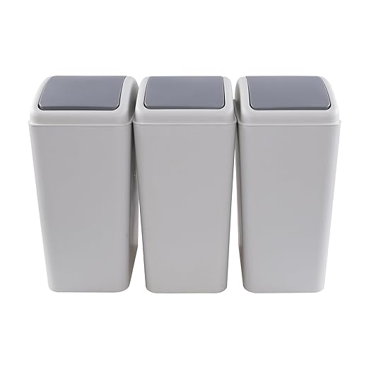Asking 3-Pack 4.5 Gallon Small Trash Can with Swing-top Lid,Swing Lid Plastic Waste Can, Light Gray