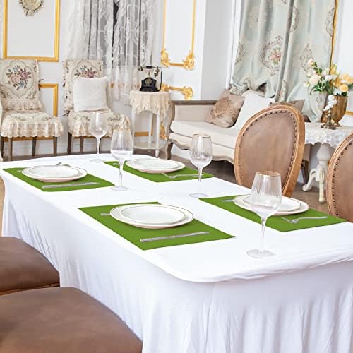 Cloth Placemats Set of 8, Linen Type Fabric Placemats Machine Washable Heat Resistant Placemats Wrinkle Free Thick Polyester Kitchen Place Mats for Dining Table (Green)