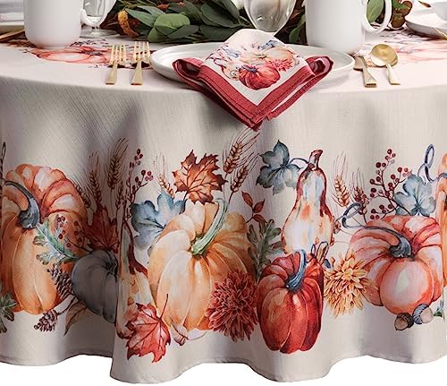 Botanical Harvest Pumpkin Engineered Tablecloth, Multicolor - 60" W x 84" L Oval