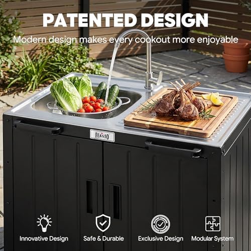 Feasto Modular Outdoor Kitchen Island with Stainless Steel Sink and Faucet