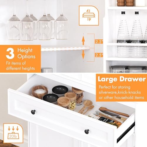 Spirich 71-Inch Tall Kitchen Pantry Cabinet with 2 Slide-Out Racks, White
