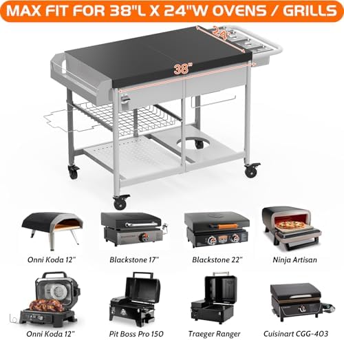 Pizza Oven Table, Grill Cart Table for Blackstone Griddle Pit Boss Portable Grill Tabletop Smoker Outdoor Pizza Oven Stand Fits Ninja, Cuisinart, Gozney, Outside Cooking BBQ Prep Table Station