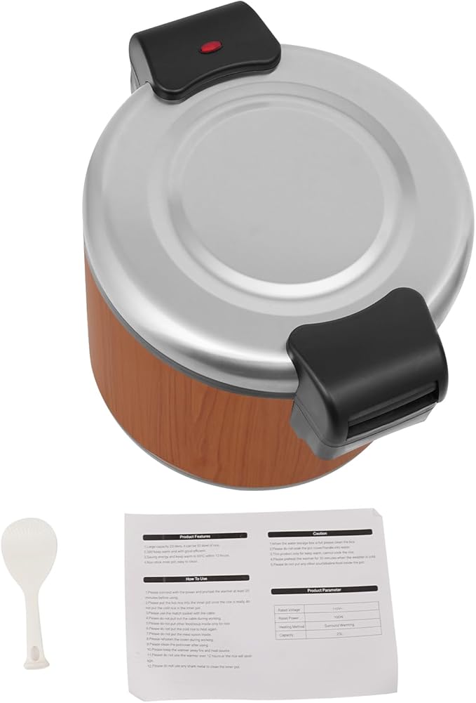 6-Gal Electric Rice Warmer | 149°F Constant-Temp Heating | for 40-50 People | 3D Even Heating | 110V 105W Commercial Food Warmer with Inner Pot & Rice Spoon (Wood Grain/US Standard)