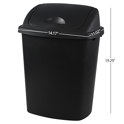 Plastic Trash Can, Rectangular Commercial Office Wastebasket, 7 Gallon (Pack of 4), Black