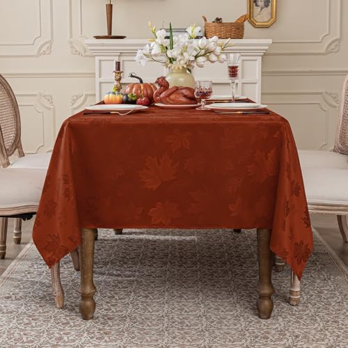 Softalker Fall Jacquard Rectangle Tablecloth, 60 x 84 Inch Rust