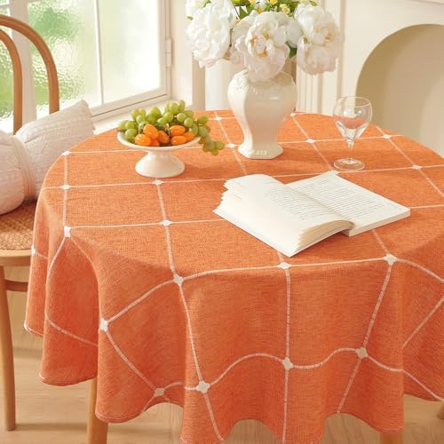 Zobesta Linen Burnt Orange Round Tablecloth 53 inch Circle Fall Table Cloth