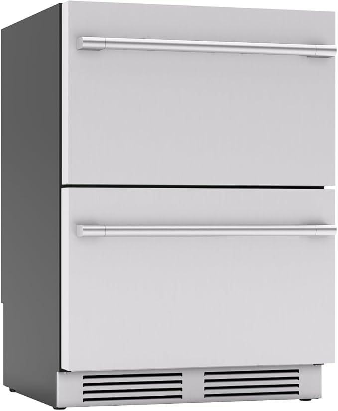 Zephyr Presrv 24 Inch Dual Zone Refrigerator Drawers Wine & Beverage Fridge, Stainless Steel Wine Cooler Home Bar Under Counter Freestanding Built In, Energy Star Certified, 5.1 Cu. Ft