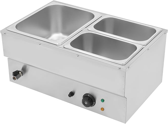 DYNAMI 110V 1500W Commercial Buffet Food Warmer,Large Capacity 3 Pan(2.4 * 2 Gal+1 Gal) Stainless Steel Electric Countertop Steam Table with Intelligent Thermostat Design,for Parties Buffet Catering