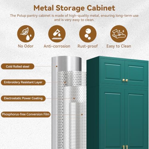 Polup 90" Pantry Cabinet, Tall Metal Storage Cabinet with Doors and Shelves