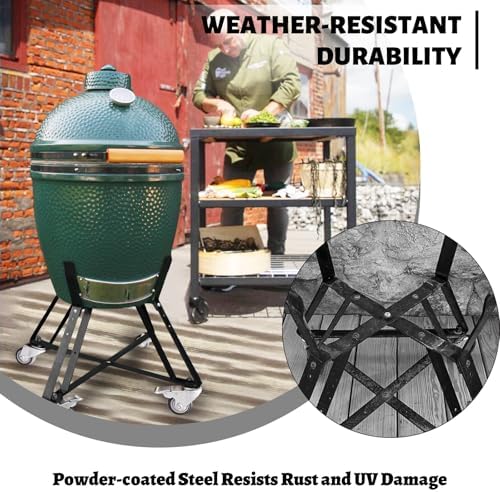 Heavy-Duty Rolling Cart Compatible with Large Big Green Egg Nest,Kamado Grill Nest, Locking Casters, Powder-Coated Steel Stand, Outdoor Green Egg Nest Grill Accessories with Easy Assembly