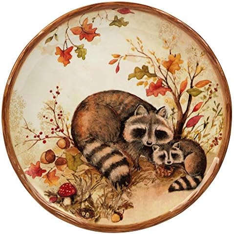 Pine Forest 8.5" Ceramic Salad/Dessert Plates, Set of 4 – Woodland Animal Autumn Plates Featuring Owl, Deer, Fox & Raccoon – Perfect for Fall Entertaining, Appetizers, or Gifts