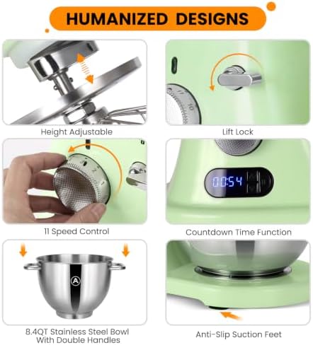 ZACME 8.4QT Commercial Stand Mixer 800W with Aluminum Die Casting Meets the Standard of NSF/ANSI 8-2023, Mixers Kitchen Electric Stand Mixer with Stainless Steel 8L Bowl, Dough Hook, Whisk and Beater