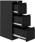 3-Drawer Metal File Cabinet with Lock, Vertical Filing Cabinet for Letter/Legal/A4/F4, Heavy Duty Steel Storage Organizer, Secure Office File Cabinet for Home Office, Black