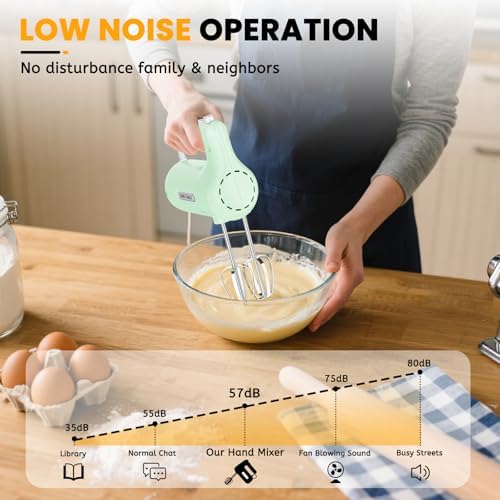 5-Speed Small Hand Mixer Electric, 300W Compact Portable, Green