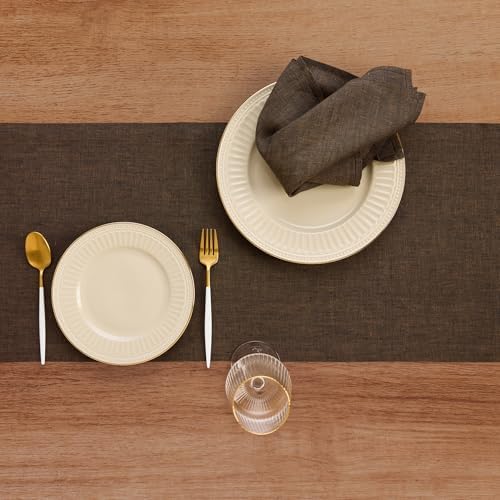 Solino Home 100% Pure Linen Table Runner Brown Long, Athena 14 x 120 in